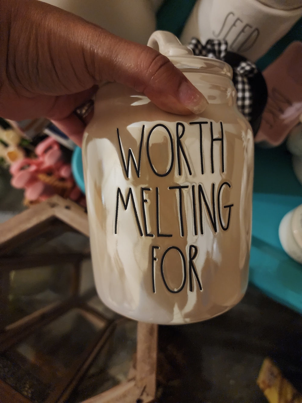 Rae Dunn Cream Ceramic Jar "Worth Melting For"